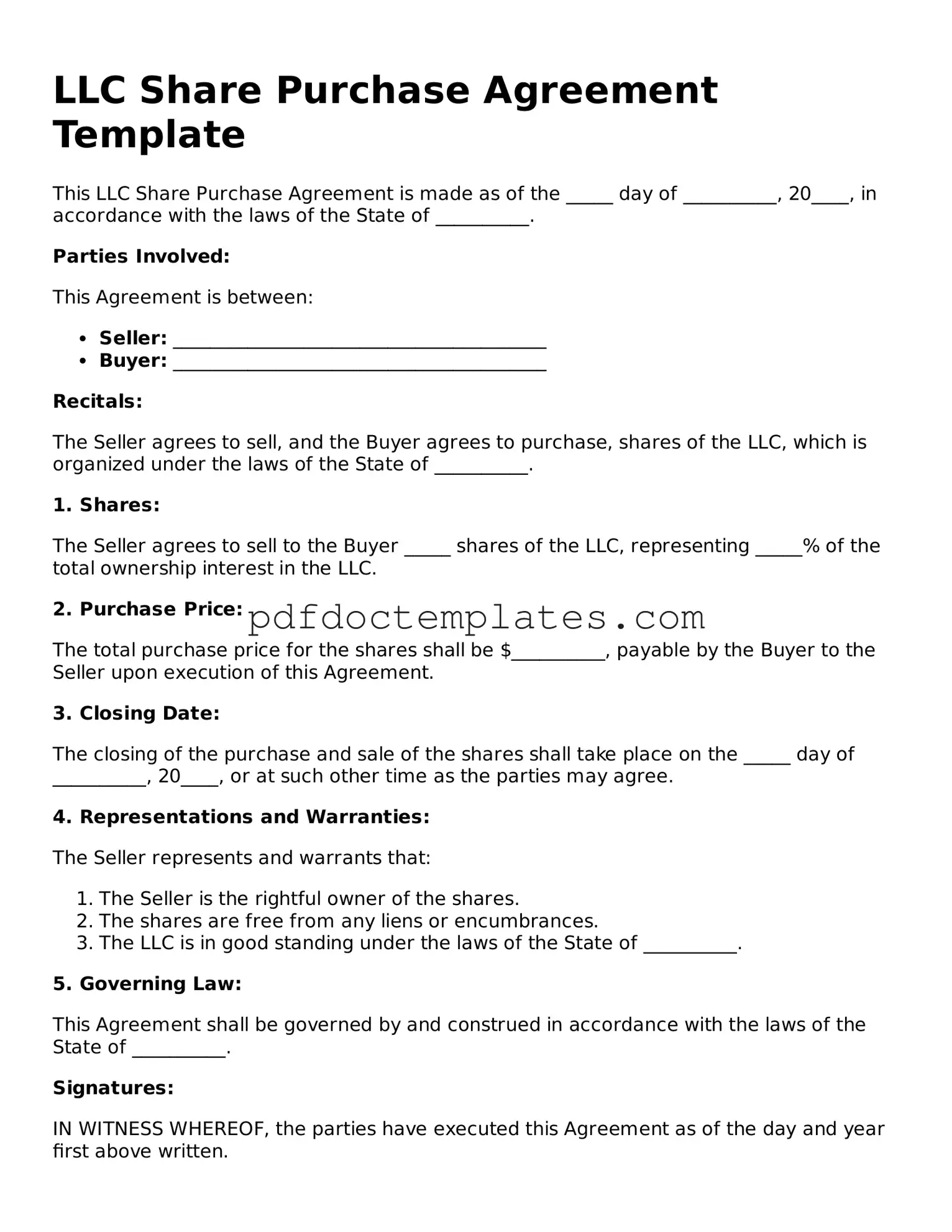 Printable LLC Share Purchase Agreement Template
