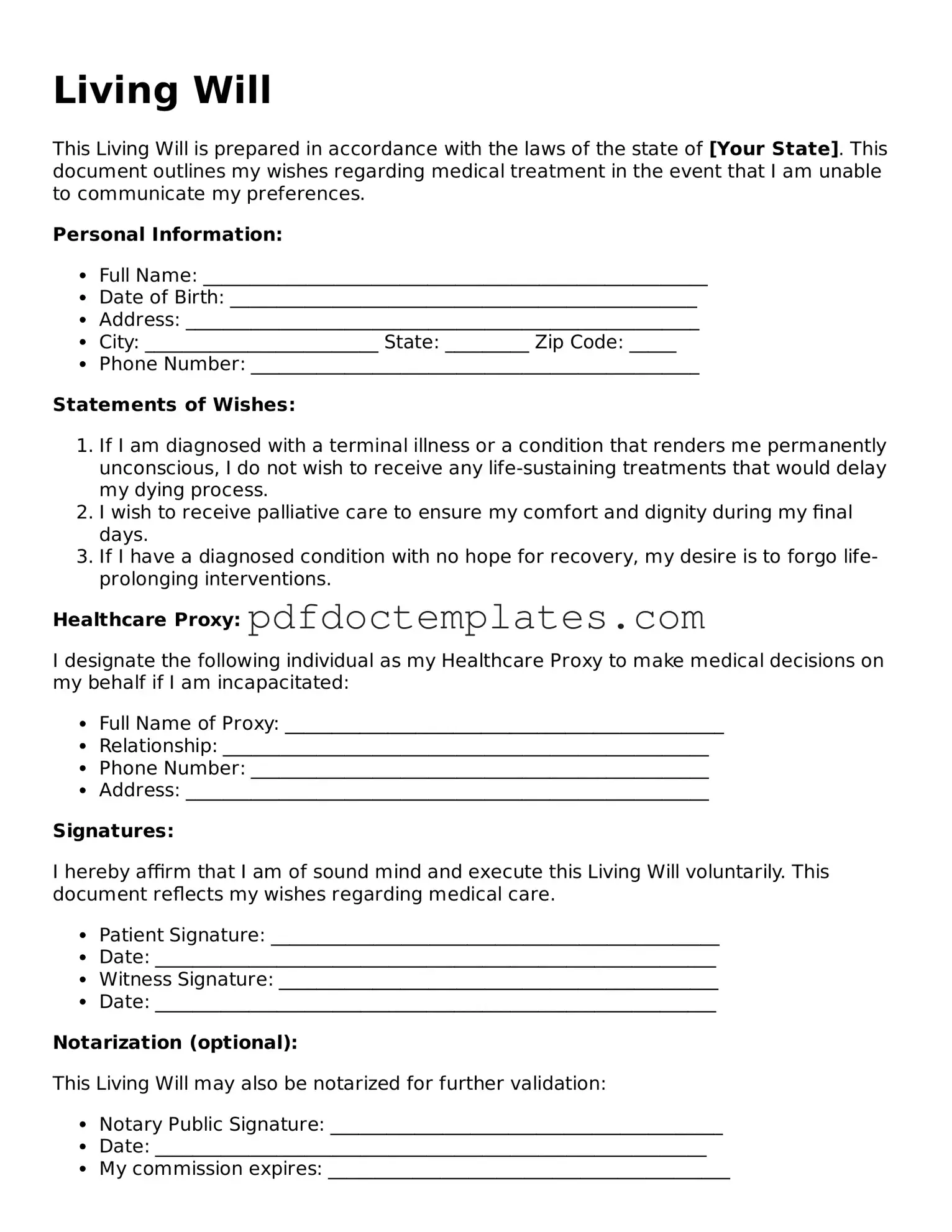 Printable Living Will Template