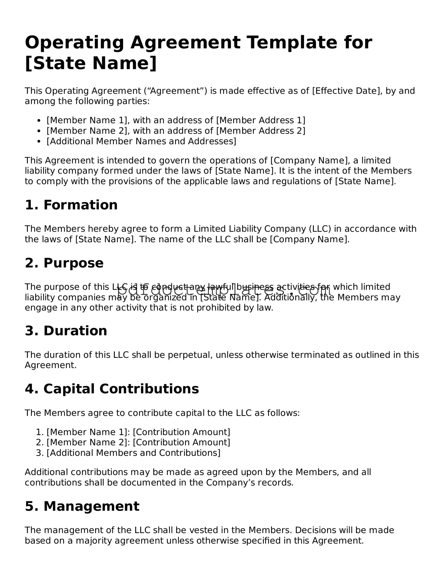 Printable Operating Agreement Template