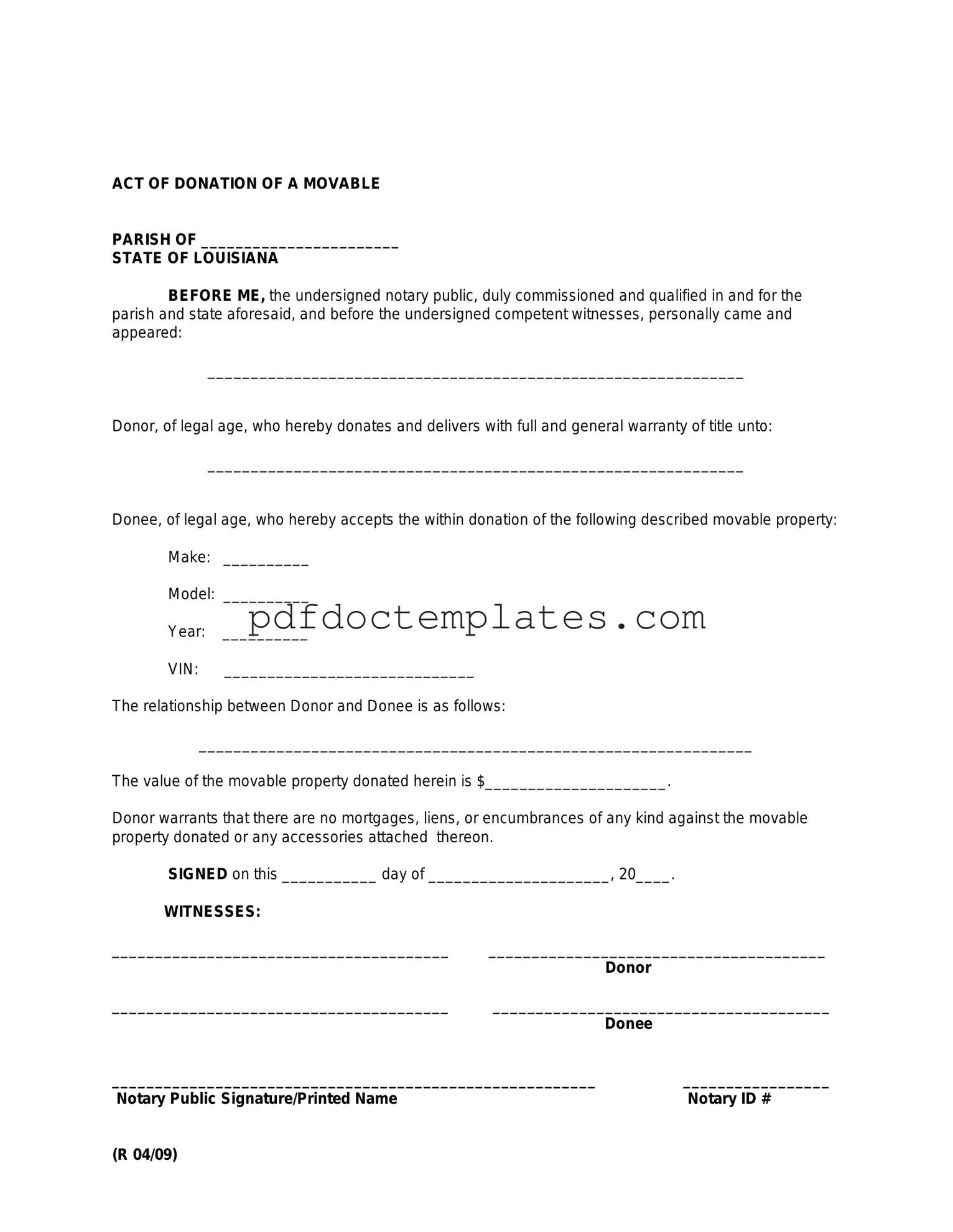 Download Louisiana act of donation Template