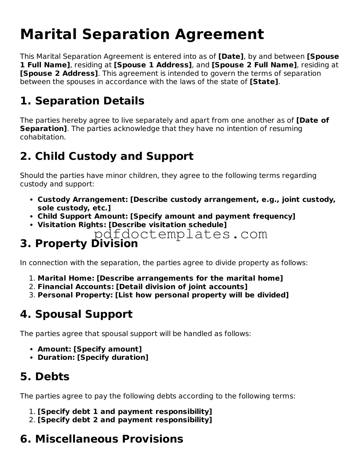 Printable Marital Separation Agreement Template