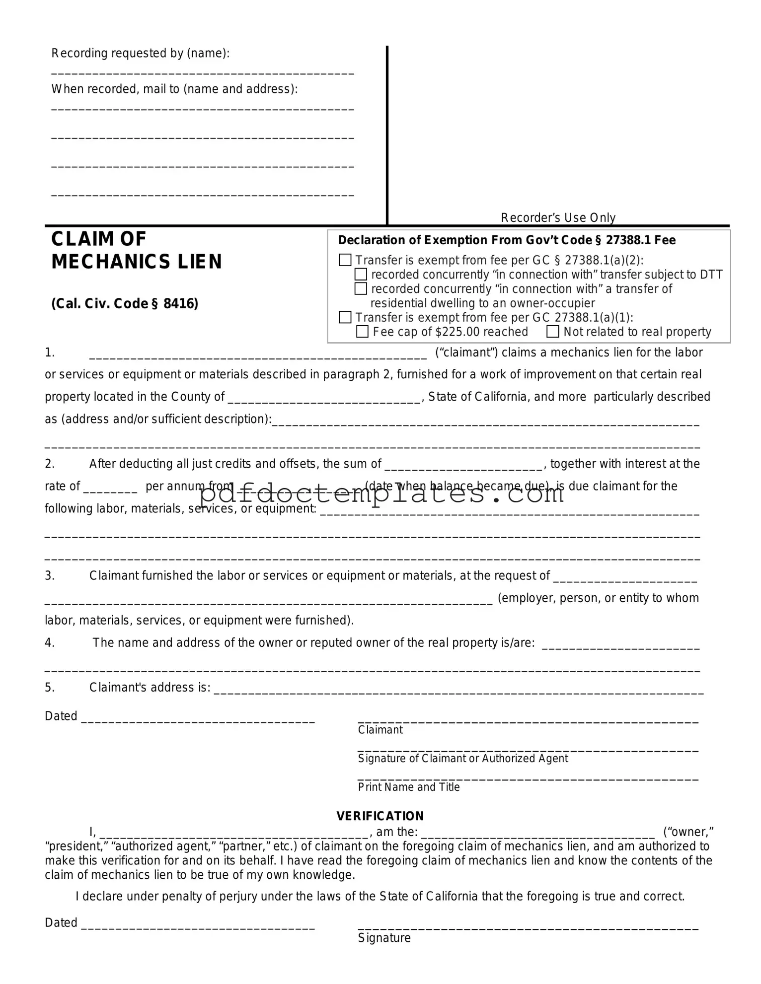 Download Mechanics Lien California Template
