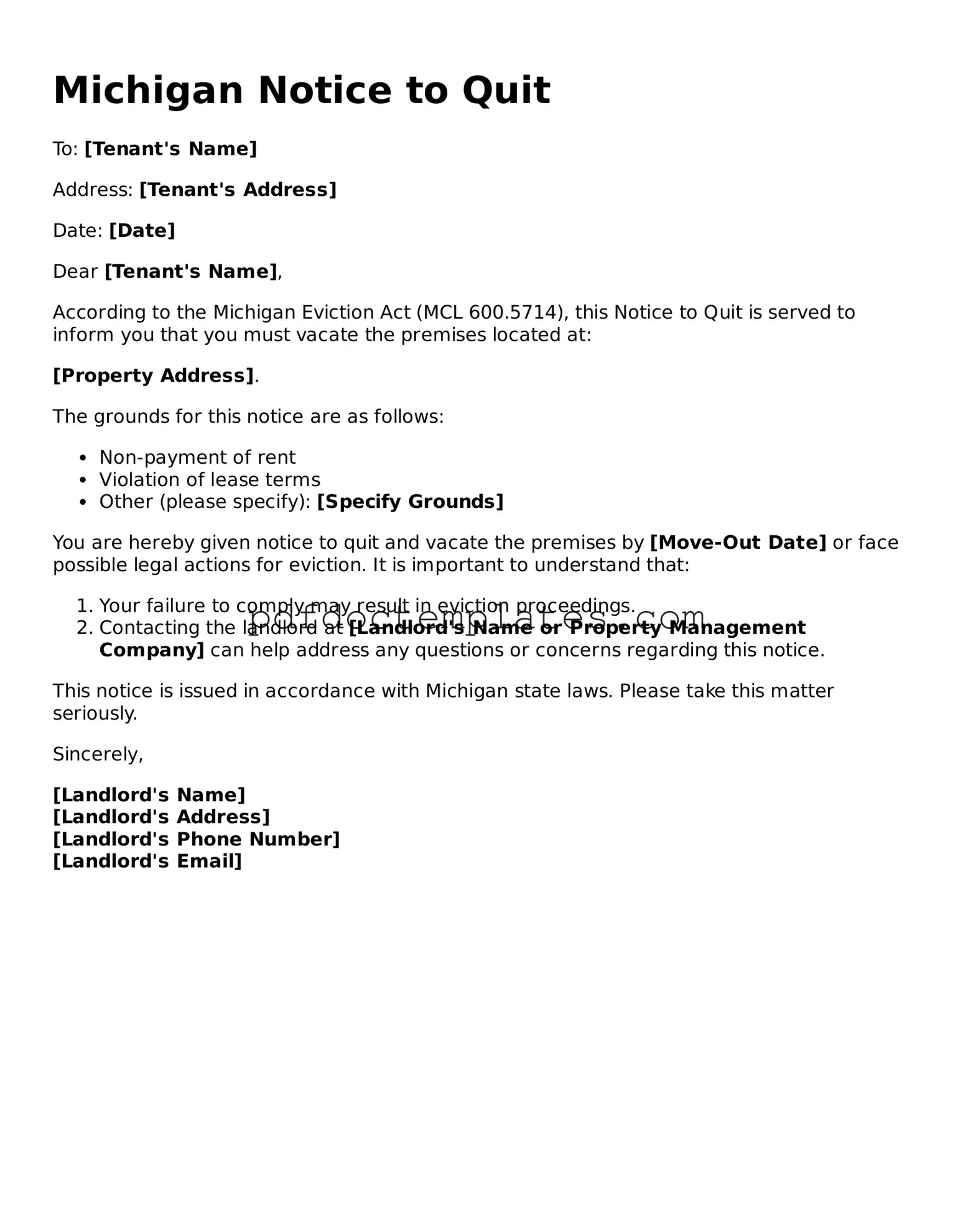 Blank  Notice to Quit Document for Michigan