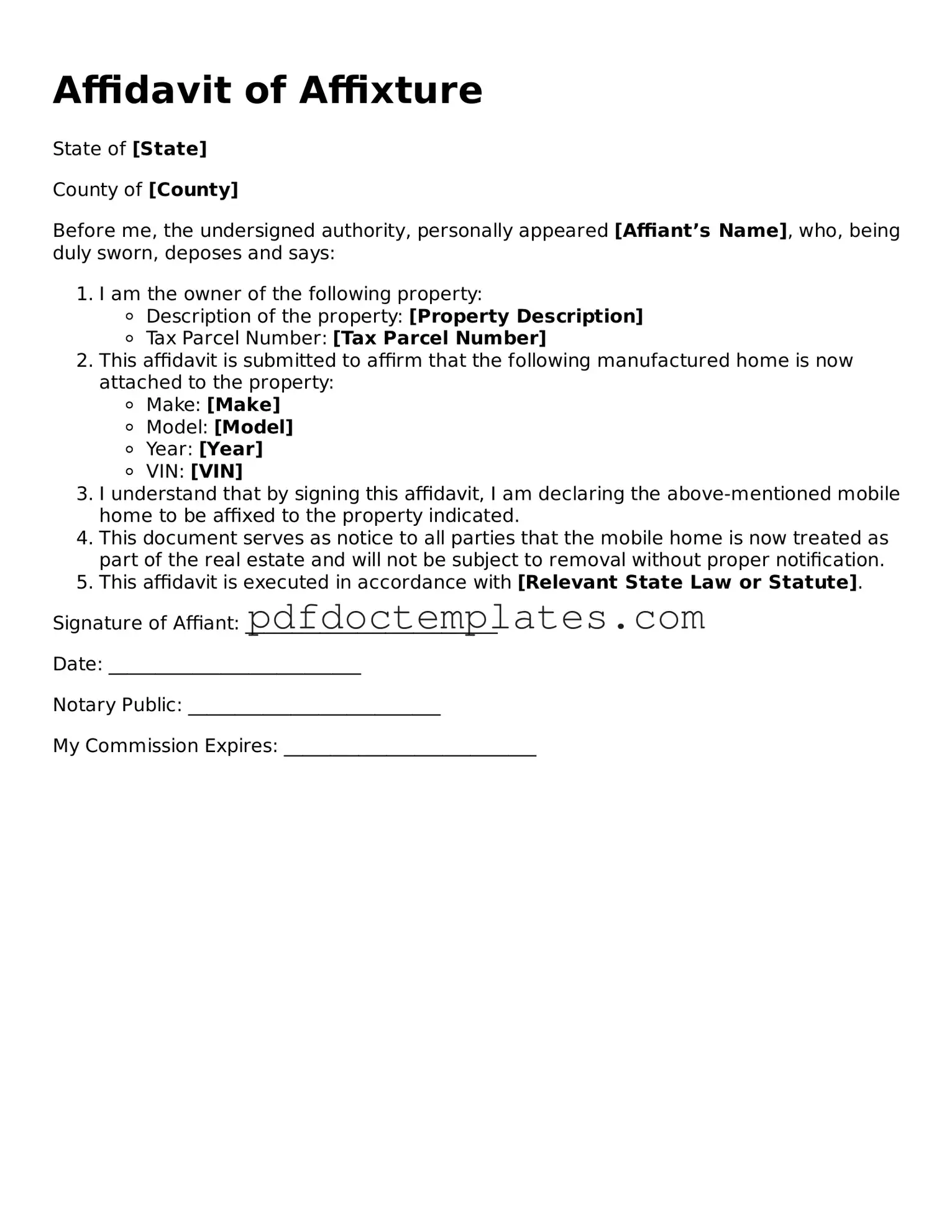 Printable Affidavit of Affixture Template