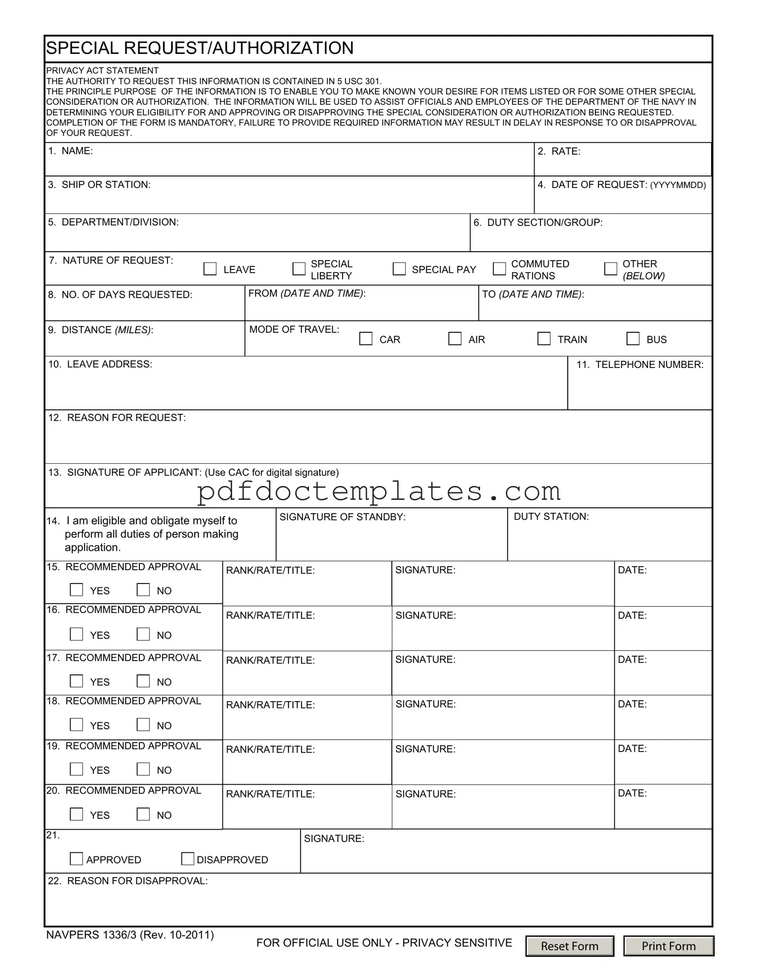 Download Navpers 1336 3 Template