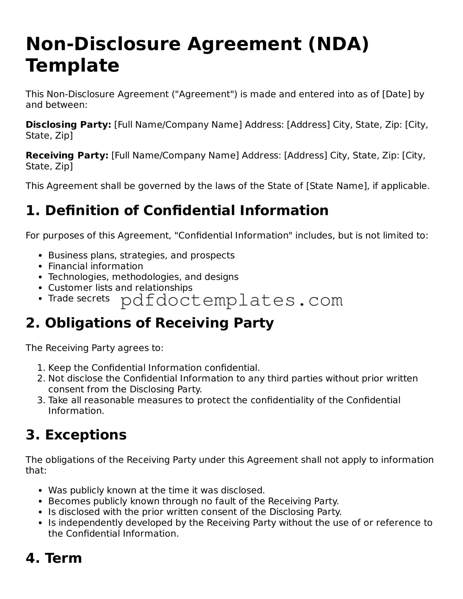 Printable Non-disclosure Agreement Template