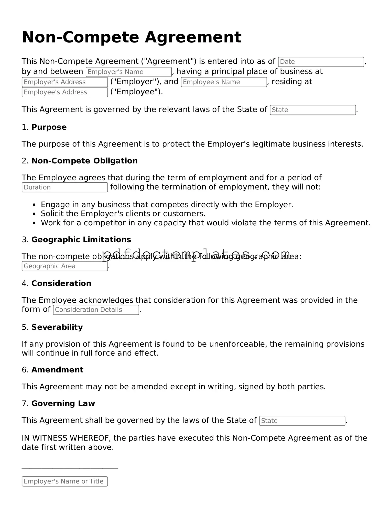 Printable Non-compete Agreement Template