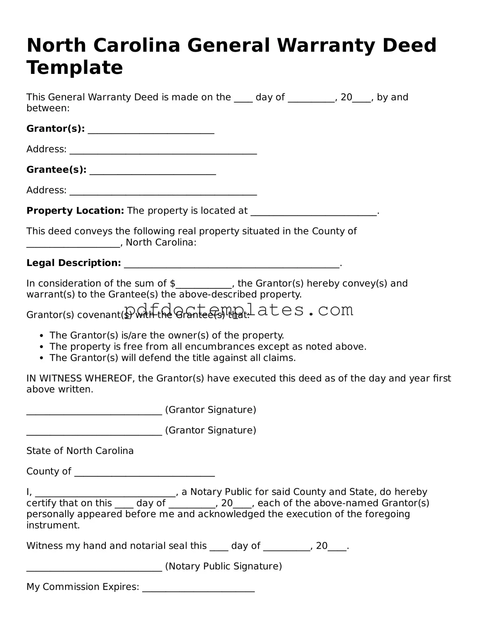 Blank  Deed Document for North Carolina