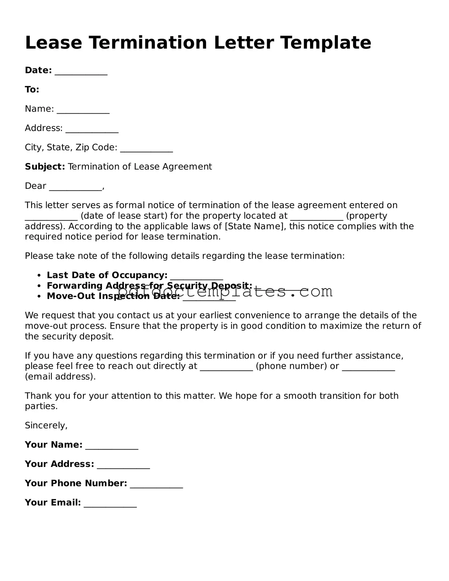 Printable Lease Termination Letter Template