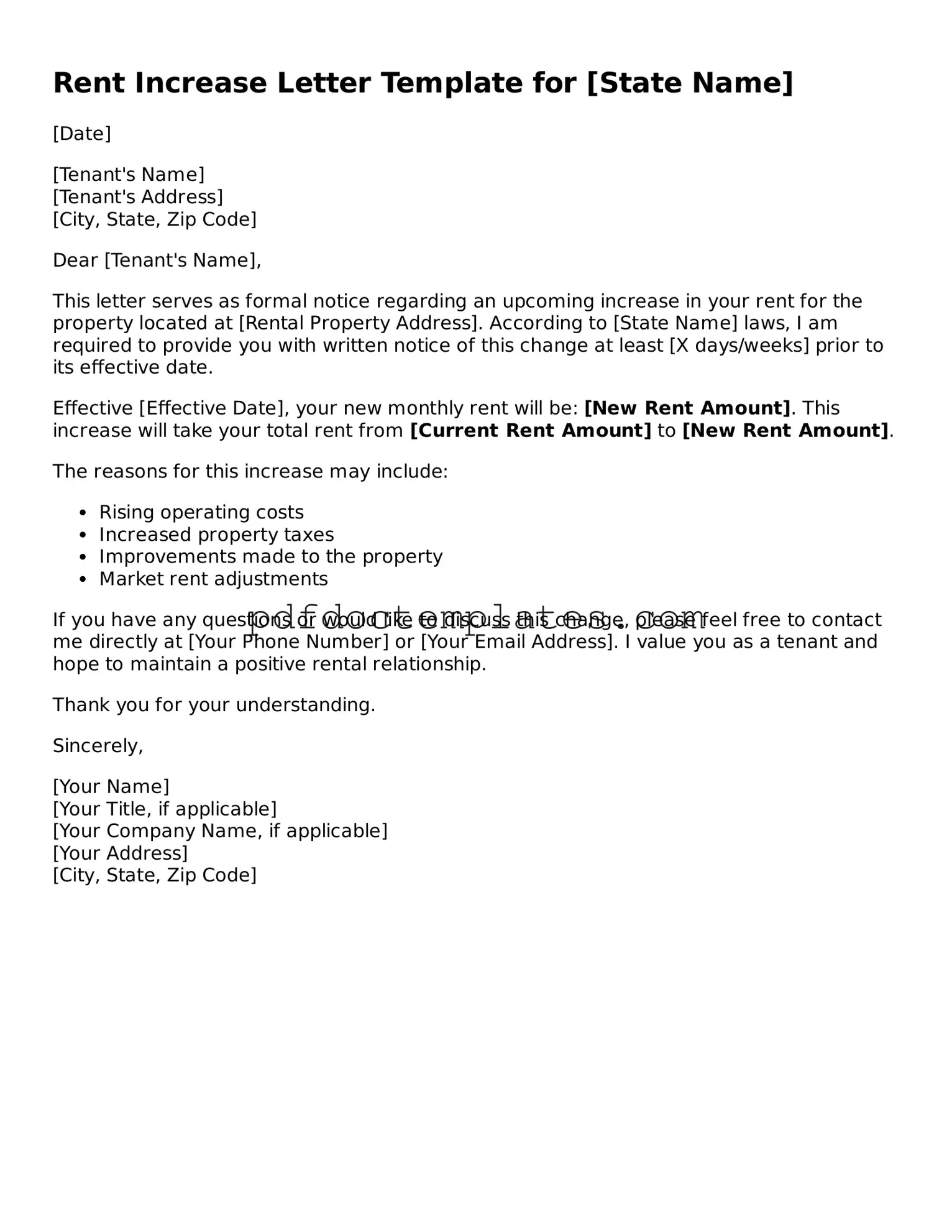 Printable Rent Increase Letter Template