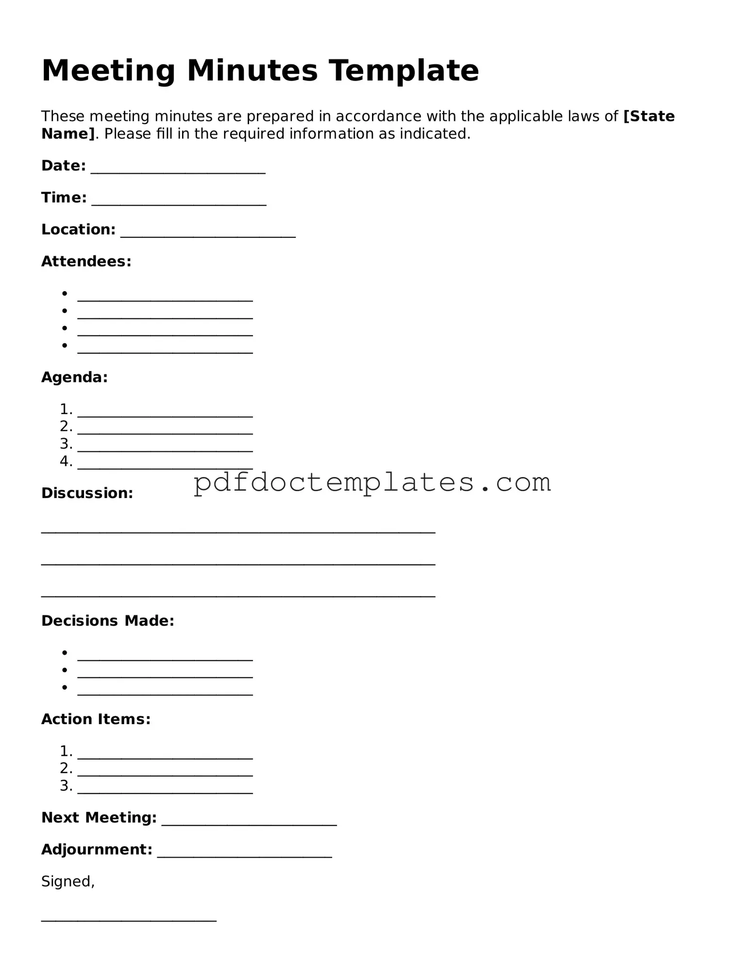 Printable Meeting Minutes Template