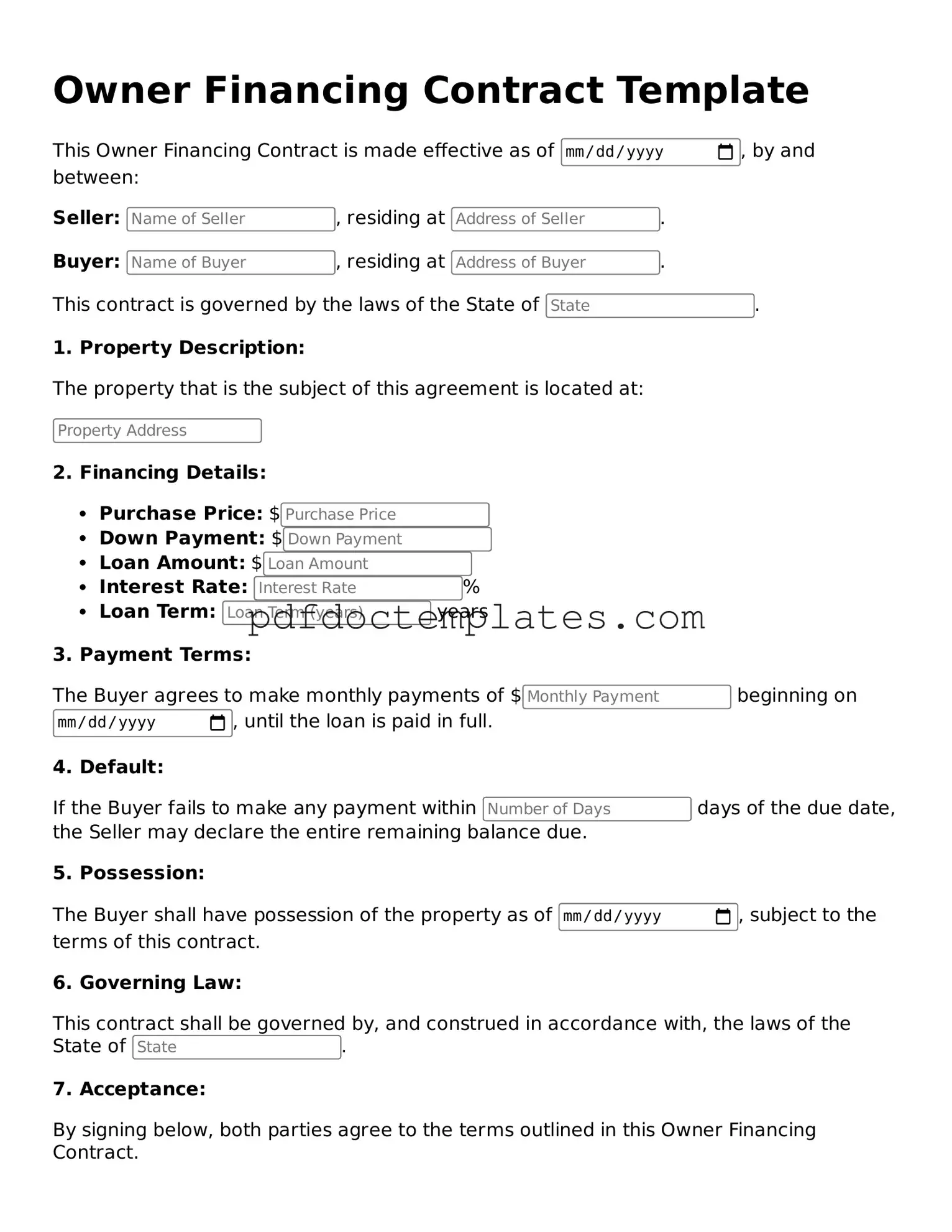 Printable Owner Financing Contract Template
