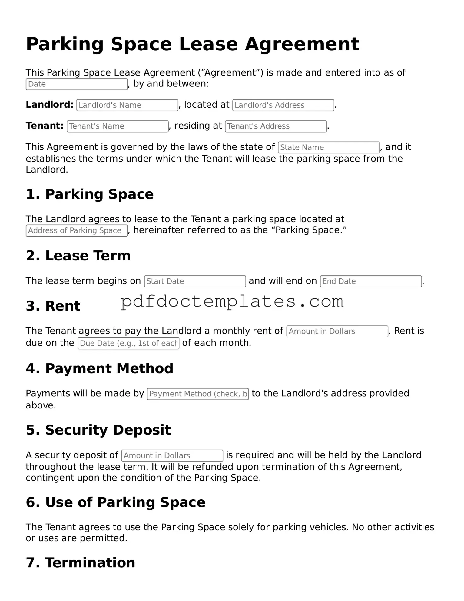 Printable Parking Space Lease Agreement Template