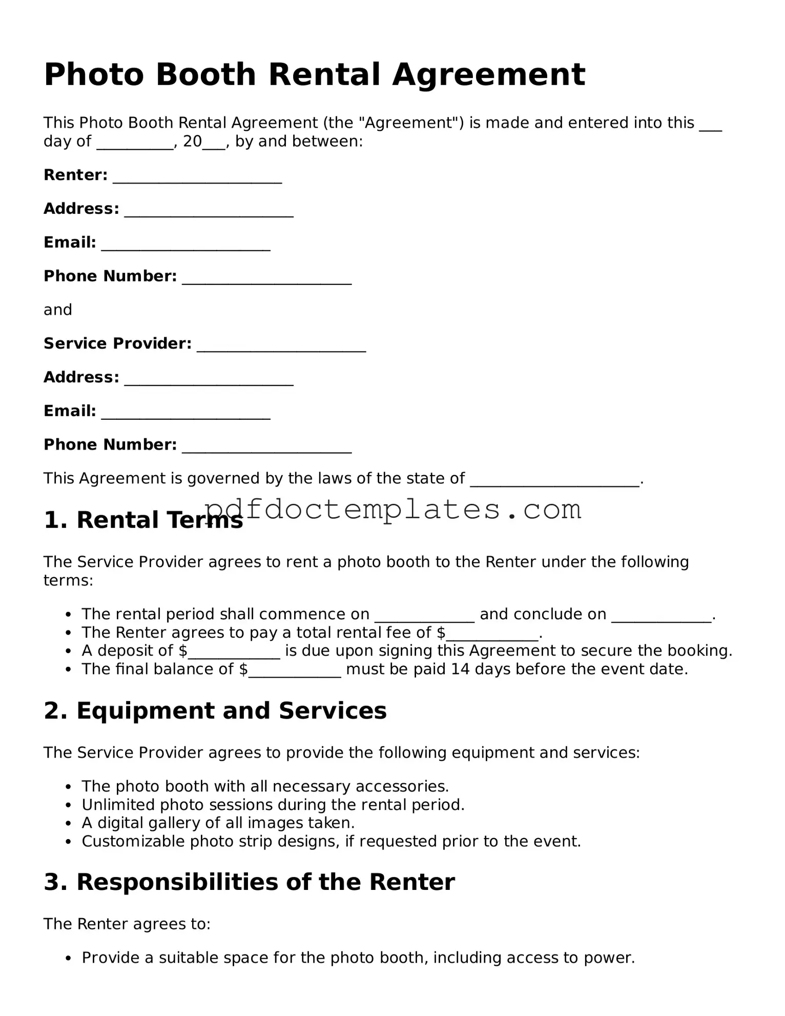 Printable Photo Booth Rental Agreement Template