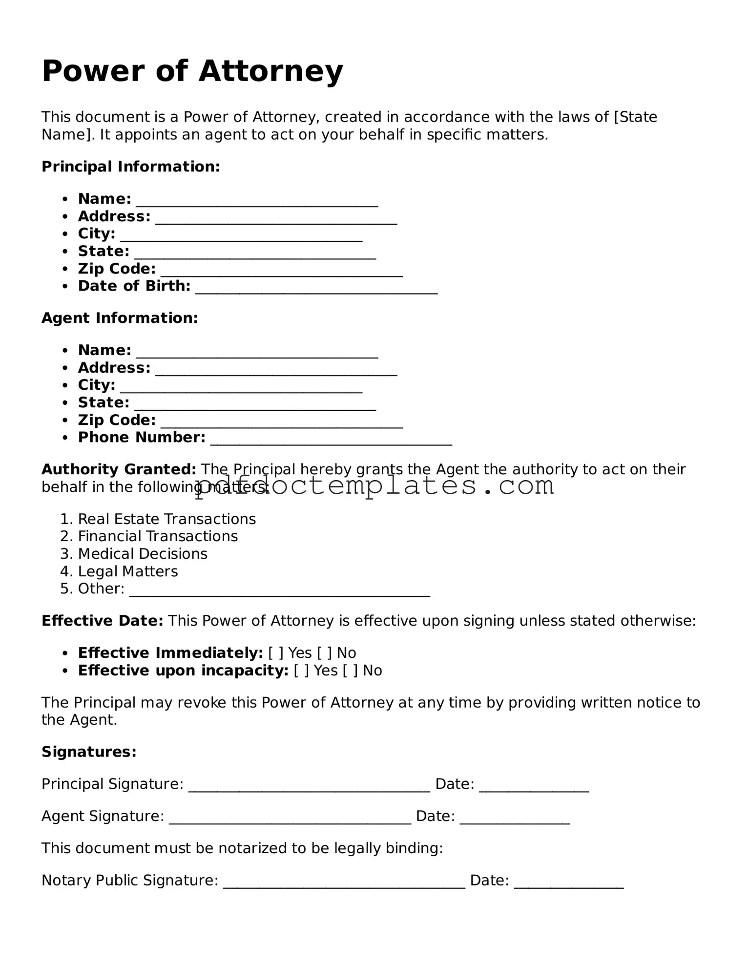 Printable Power of Attorney Template