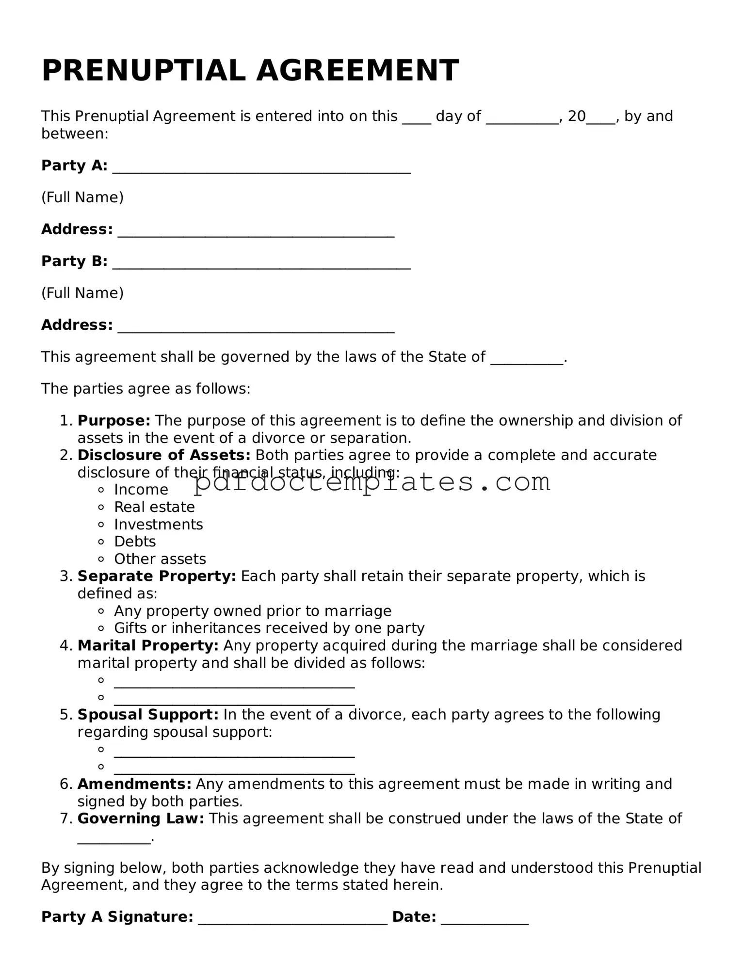 Printable Prenuptial Agreement Template