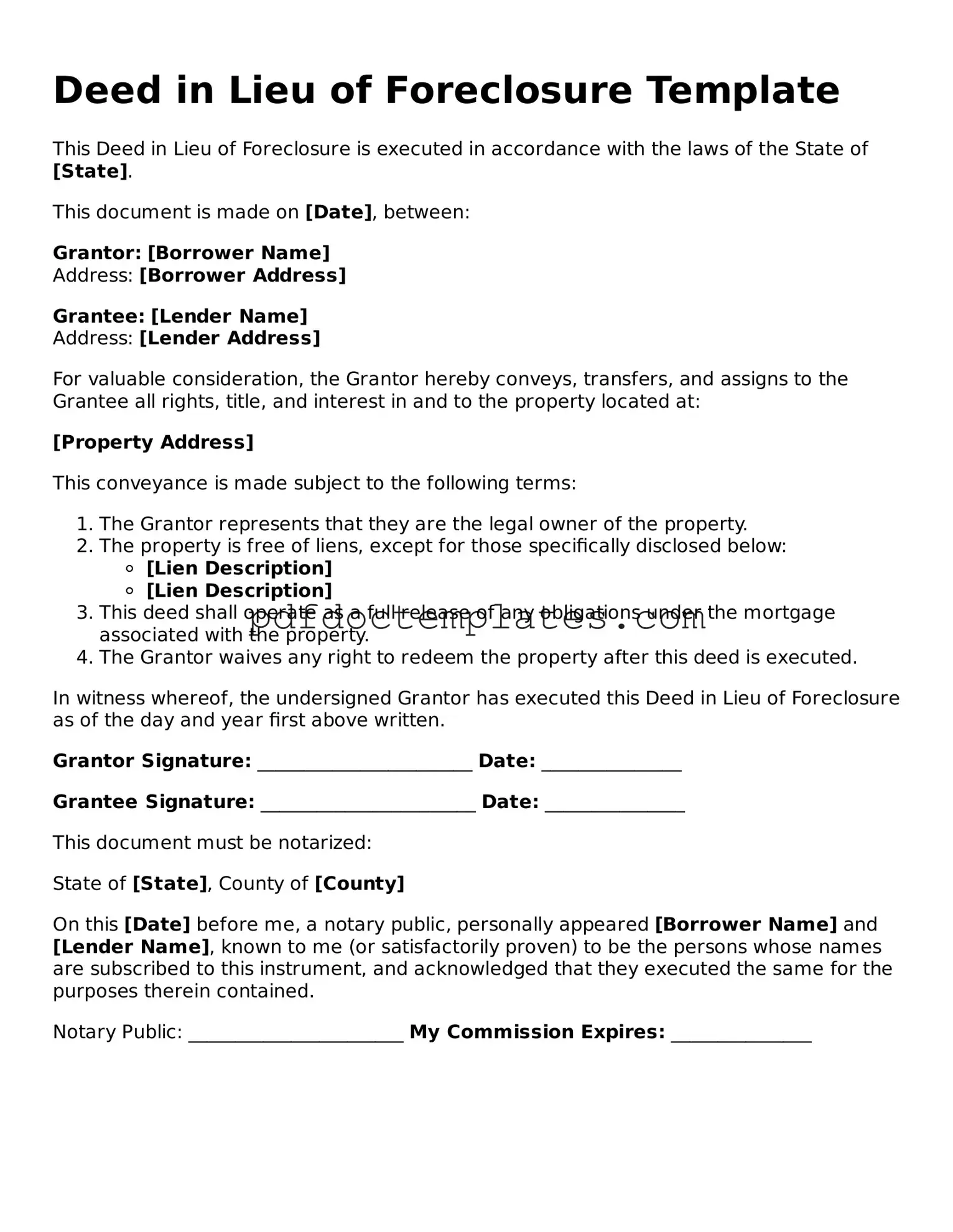Printable Deed in Lieu of Foreclosure Template