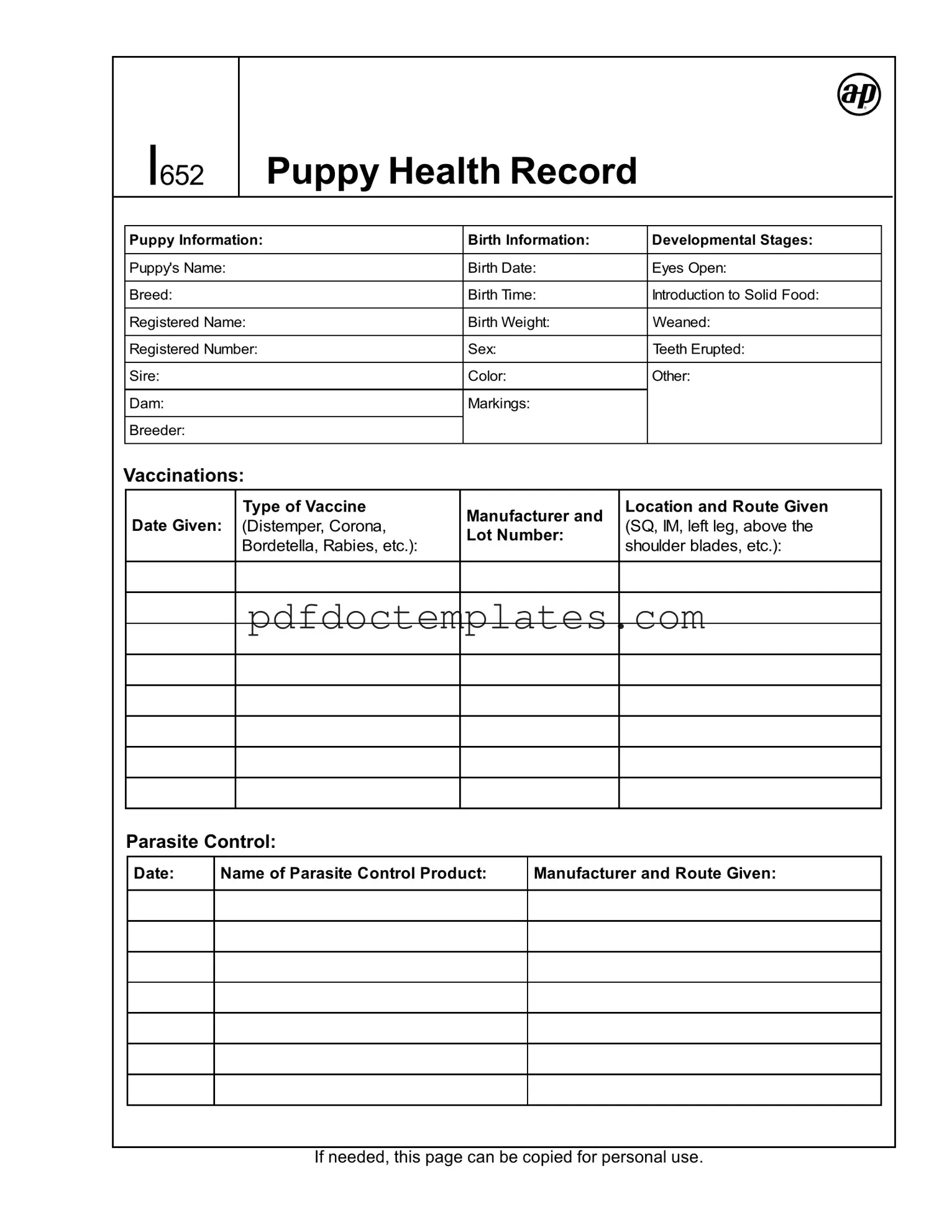 Download Puppy Health Record Template