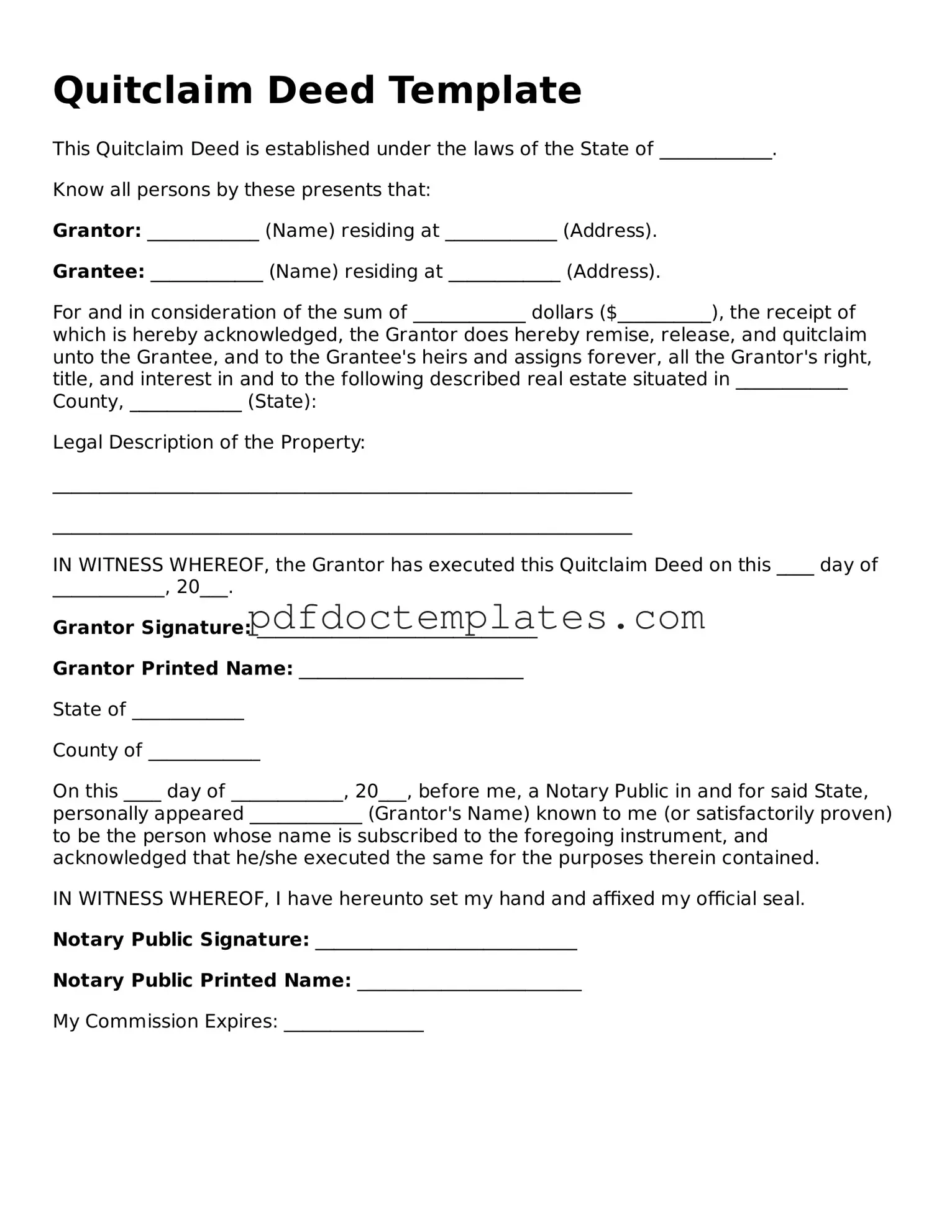 Printable Quitclaim Deed Template