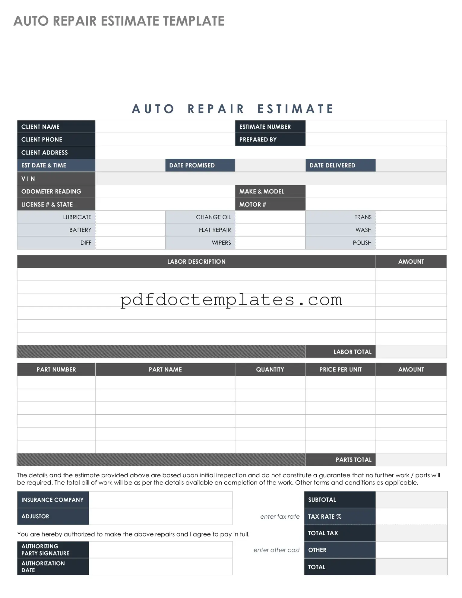 Download Auto Repair Estimate Template