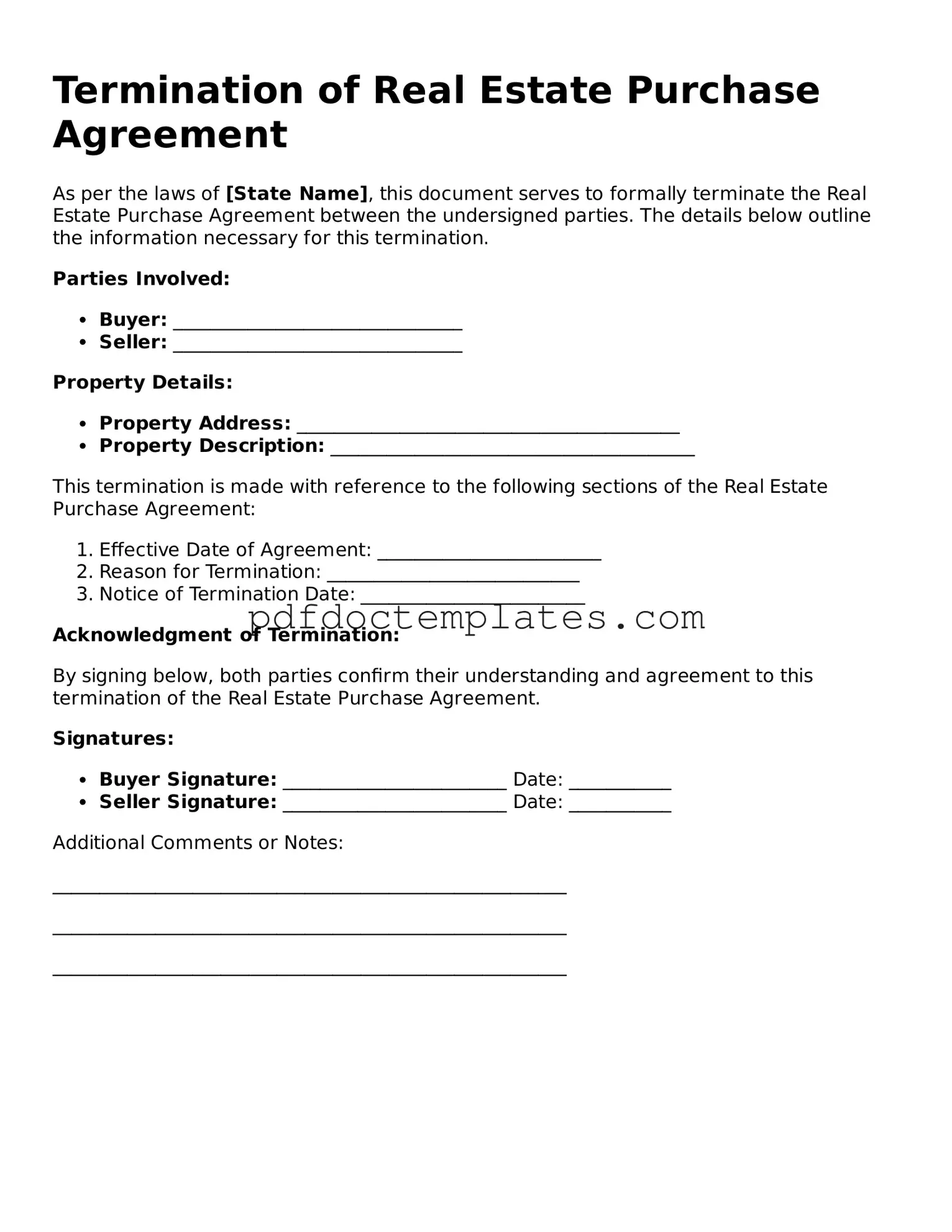 Printable Termination of Real Estate Purchase Agreement Template