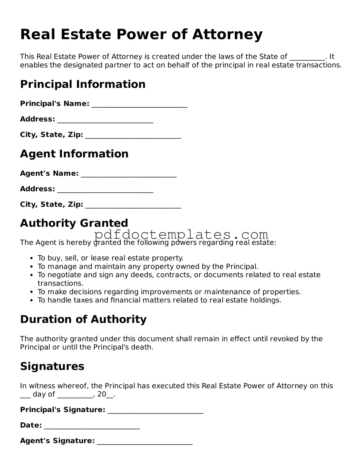 Printable Real Estate Power of Attorney Template