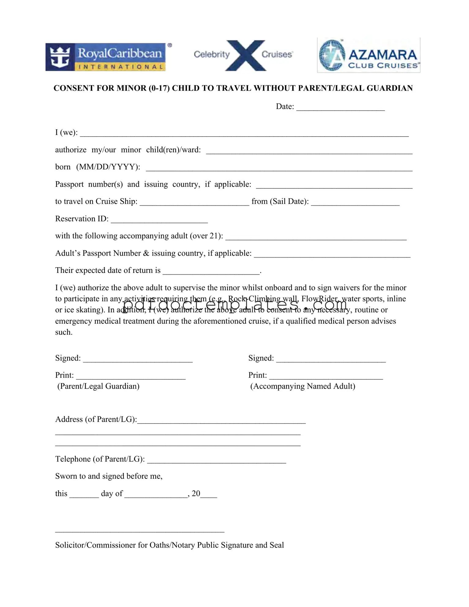 Download Royal Caribbean Parental Consent Template
