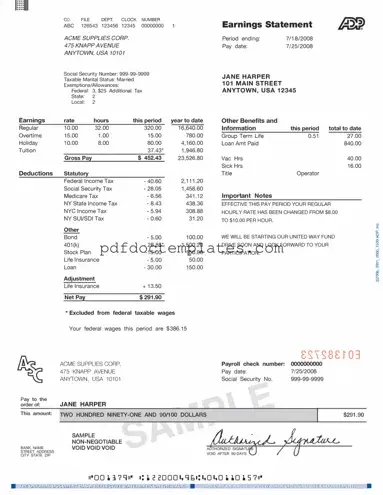 Download Adp Pay Stub Template
