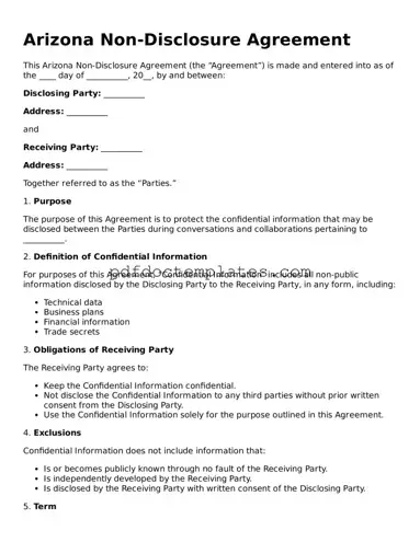 Blank  Non-disclosure Agreement Document for Arizona