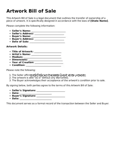 Printable Artwork Bill of Sale Template