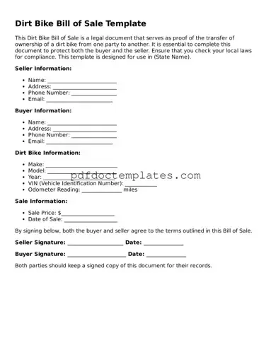 Printable Dirt Bike Bill of Sale Template