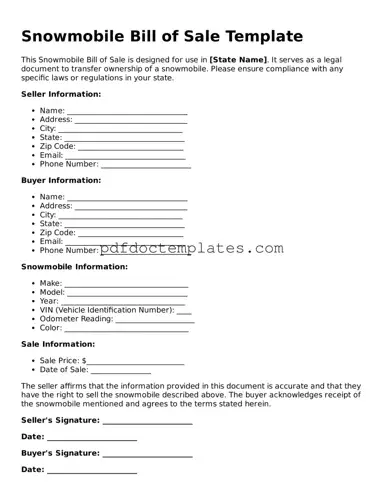 Printable Snowmobile Bill of Sale Template
