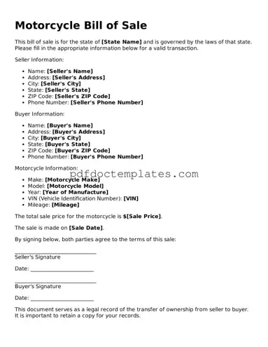 Printable Motorcycle Bill of Sale Template