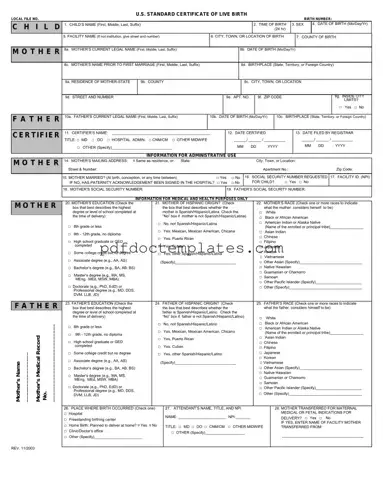 Download CDC U.S. Standard Certificate of Live Birth Template