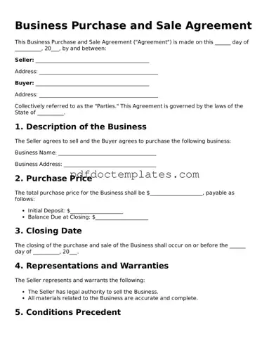 Printable Business Purchase and Sale Agreement Template