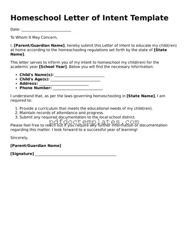Printable Homeschool Letter of Intent Template