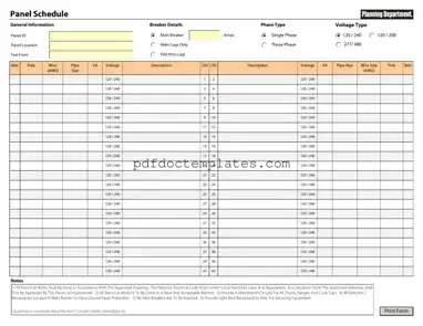 Download Electrical Panel Schedule Template