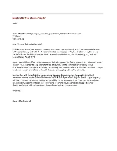 Download Emotional Support Animal Letter Template