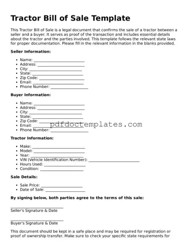 Printable Tractor Bill of Sale Template
