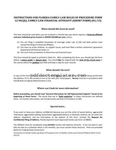 Download Florida Financial Affidavit Short 12.902(b) Template