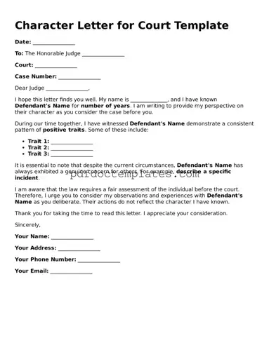 Printable Character Letter for Court Template