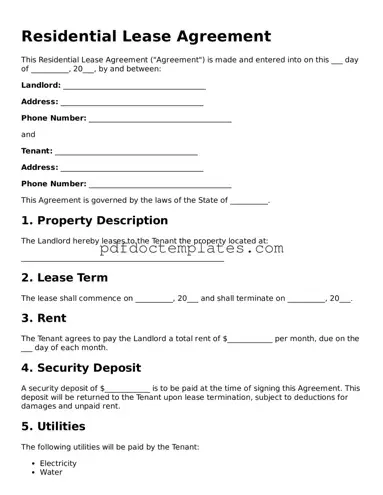 Printable Residential Lease Agreement Template