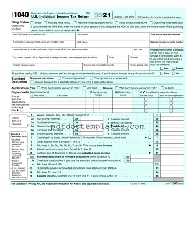 Download IRS 1040 Template