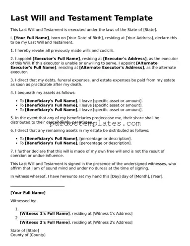 Printable Last Will and Testament Template
