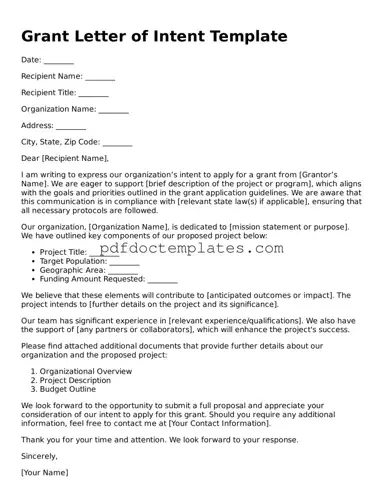Printable Grant Letter of Intent Template
