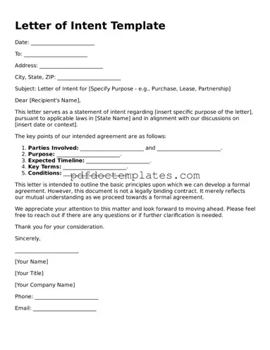 Printable Letter of Intent Template