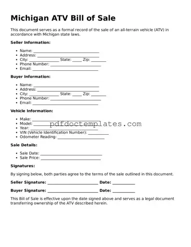 Blank  ATV Bill of Sale Document for Michigan
