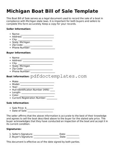 Blank  Boat Bill of Sale Document for Michigan
