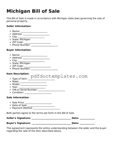 Blank  Bill of Sale Document for Michigan