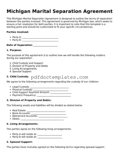 Blank Marital Separation Agreement Document for Michigan